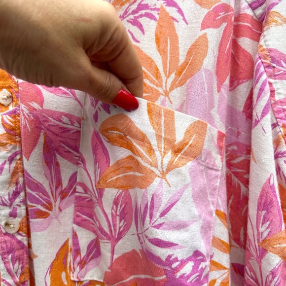 Terra & Sky Linen Top Women 3X Button Down Floral Multi Resort Wear Tropical - Picture 4 of 11